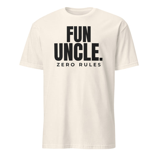 Fun Uncle. Zero Rules. tee in Natural, front print