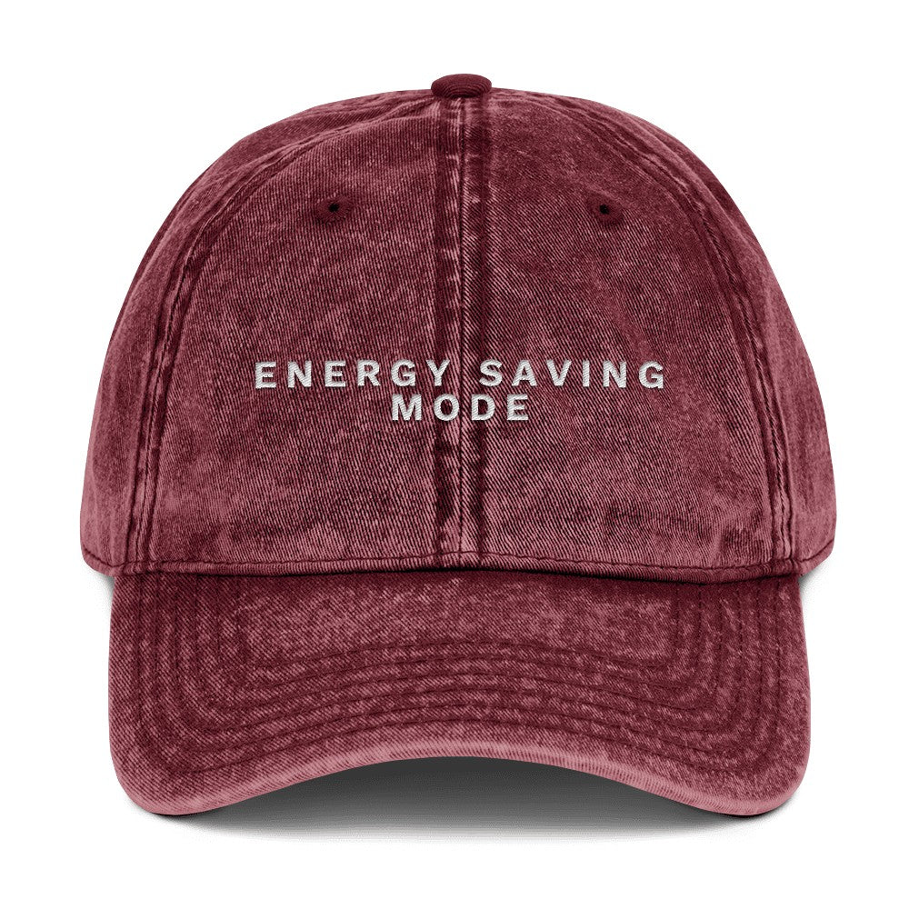 Energy Saving Mode embroidered vintage cap in maroon