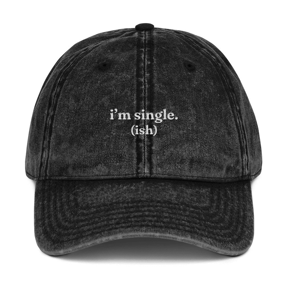 I'm Single (ish) embroidered vintage cap in black