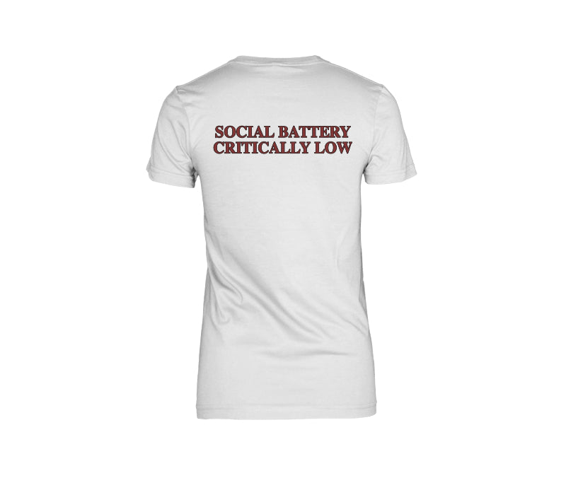 Social Battery Critically Low - Introvert Humor Tee — female back TJ mockup