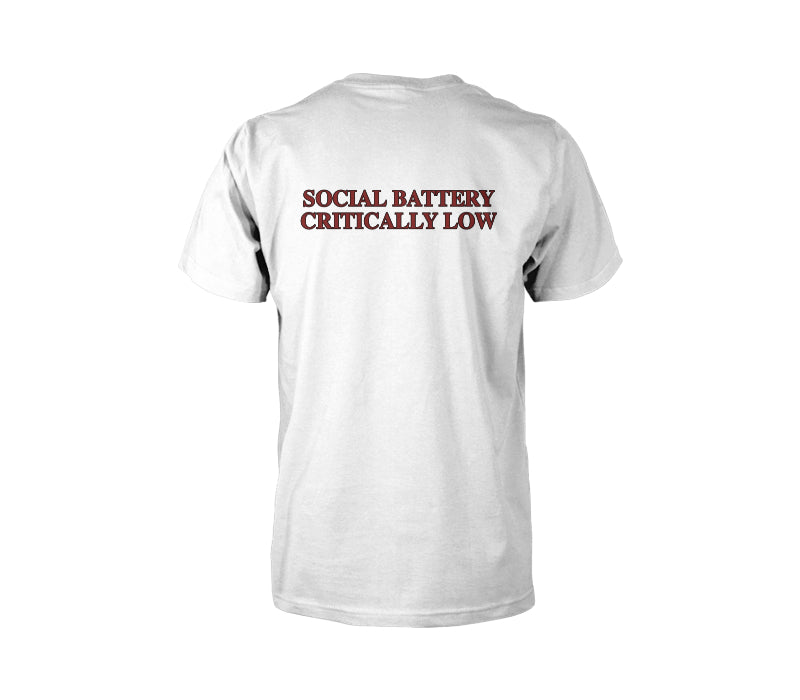 Social Battery Critically Low - Introvert Humor Tee — male back TJ mockup