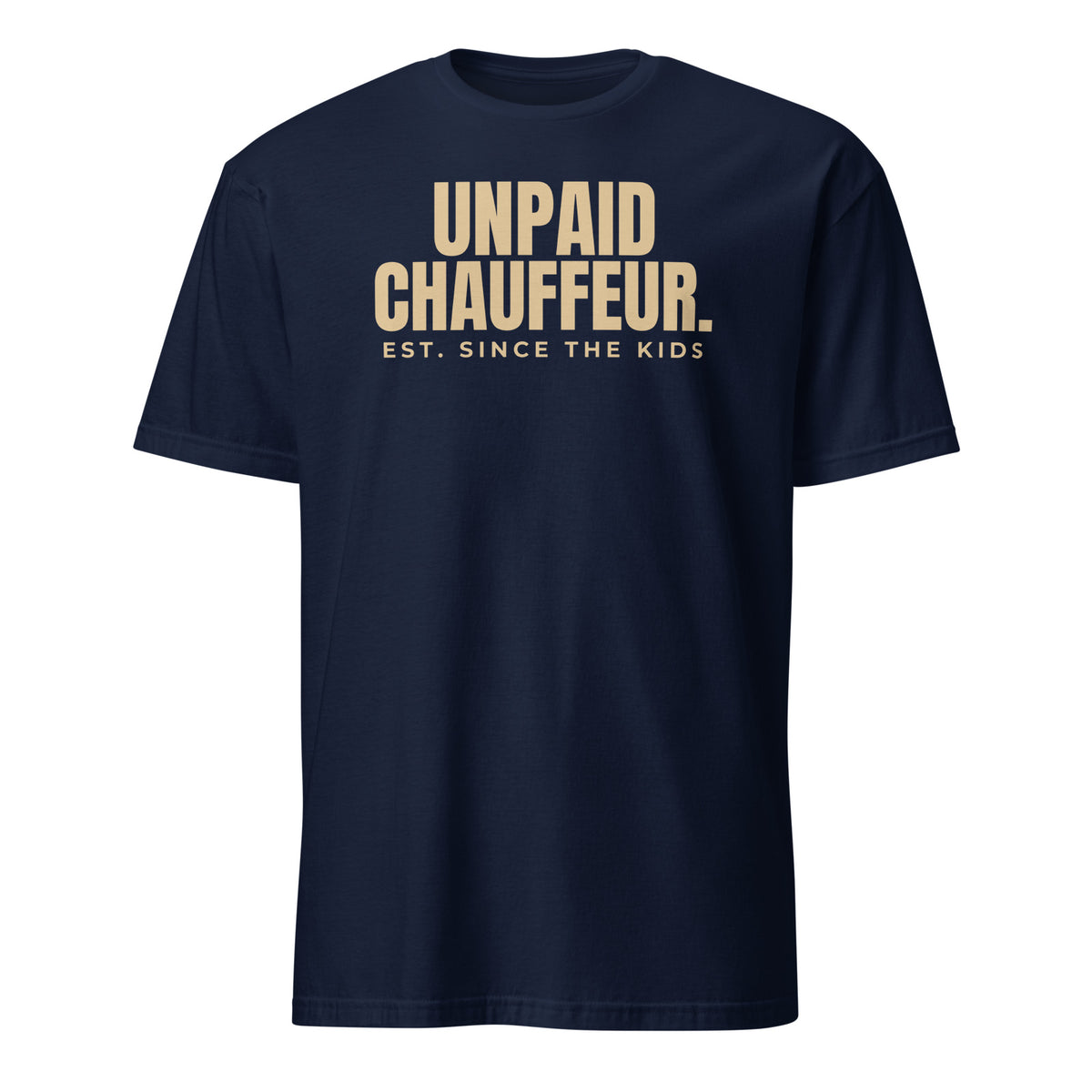 Unpaid Chauffeur tee in Navy, front print